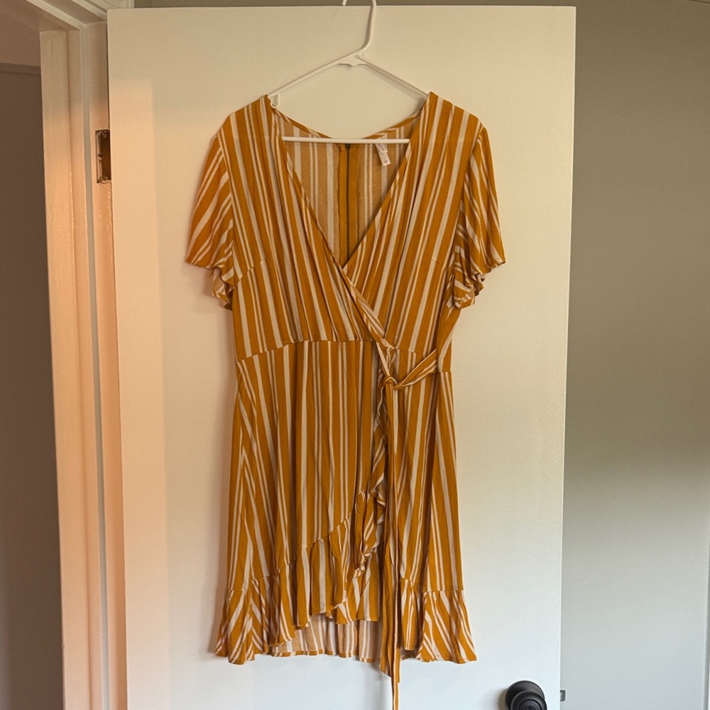 Striped Yellow Wrap Dress
